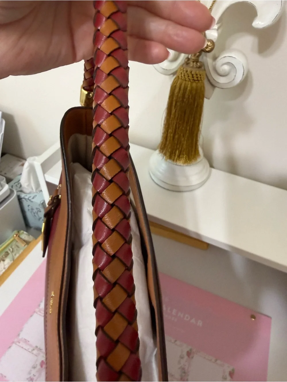 Ralph Lauren Two-Tone Burgundy and Tan Leather Shoulder Bag